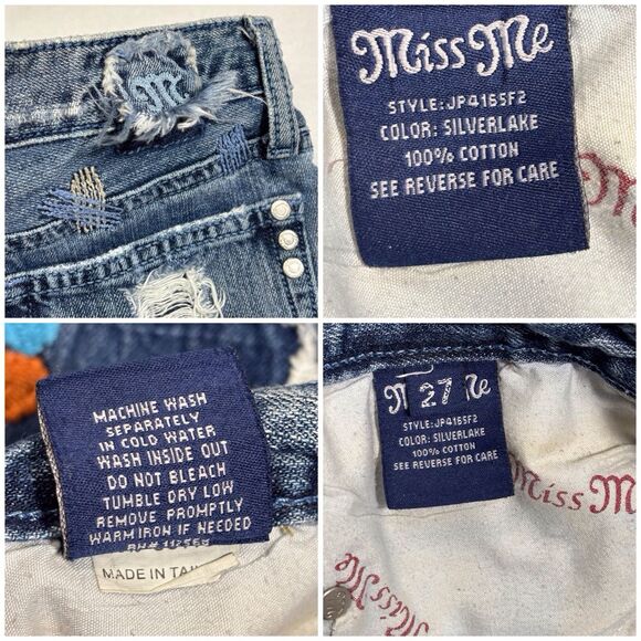 Vintage Miss Me Bohemian Embroidered Flower Patch Flare Jeans Womens 27x33 Blue - Picture 11 of 12